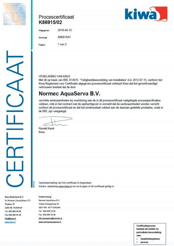 Normec AquaServa certificaat BRL - K14015 - K86915
