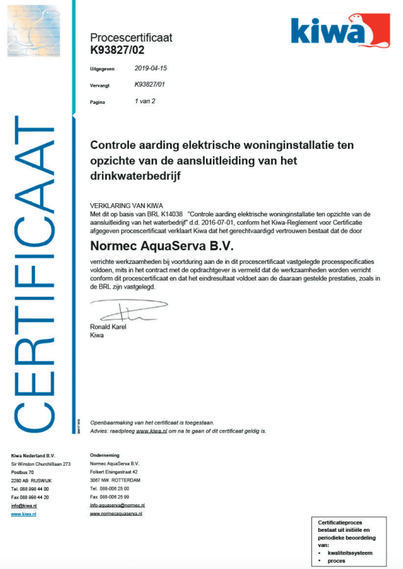 Normec AquaServa certificaat BRL - K14036 - K93827